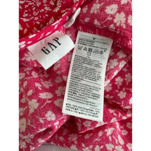 Gap Pink White Floral Dress Women’s M V-Neck Flutter Sleeve Tiered Midi - Picture 3 of 3